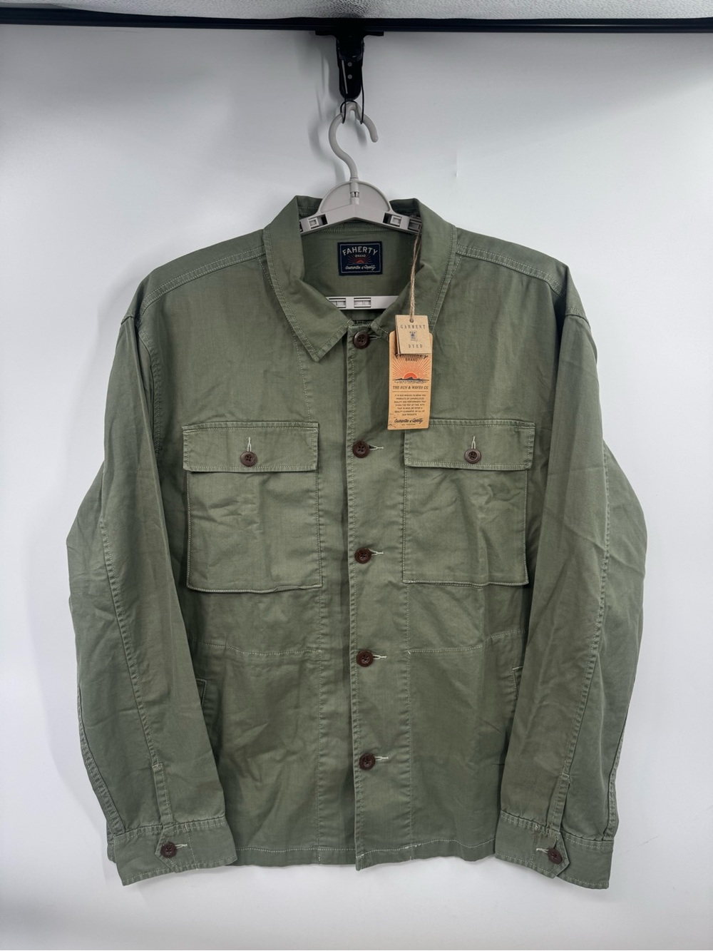 Faherty Commander Shirt Jacket Men Size XL Green Button Pockets Utility Outdoors